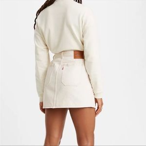 New Levi's Premium Jean Cream Ecru Button Front Utility Denim Skirt Cotton